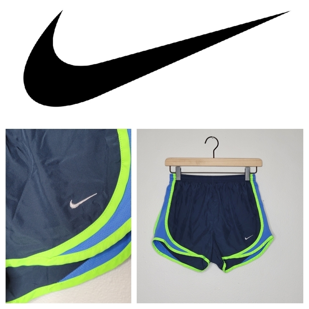 Nike Dri Fit Womens Running Shorts XS‎ Navy Blue Green Blue Athletic Gym
